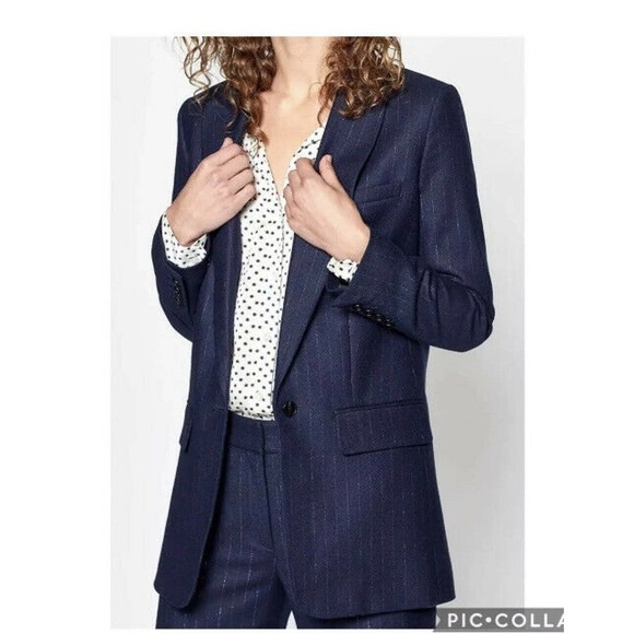 Equipment Jeanne Navy Metallic stripe blazer size 2 - Picture 2 of 10